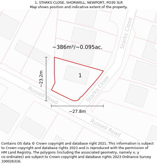 1, STARKS CLOSE, SHORWELL, NEWPORT, PO30 3LR: Plot and title map