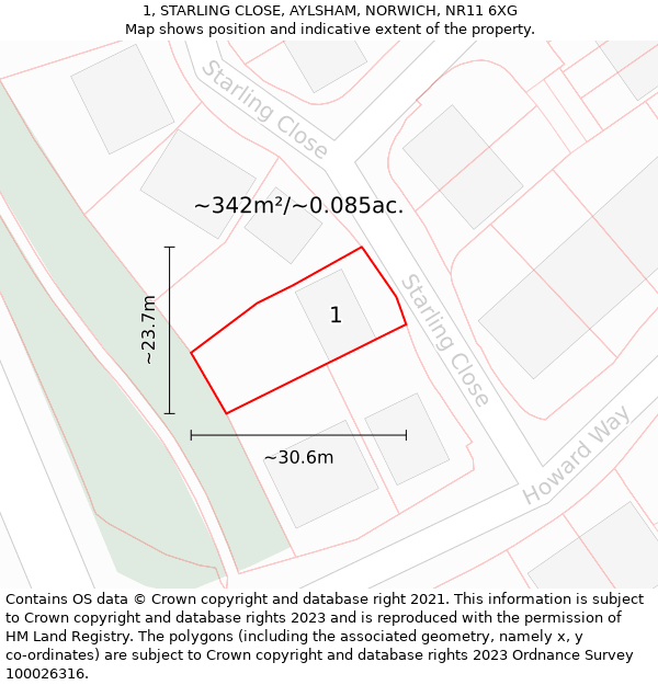 1, STARLING CLOSE, AYLSHAM, NORWICH, NR11 6XG: Plot and title map