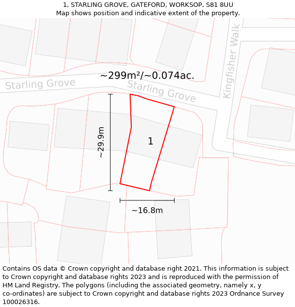 1, STARLING GROVE, GATEFORD, WORKSOP, S81 8UU: Plot and title map