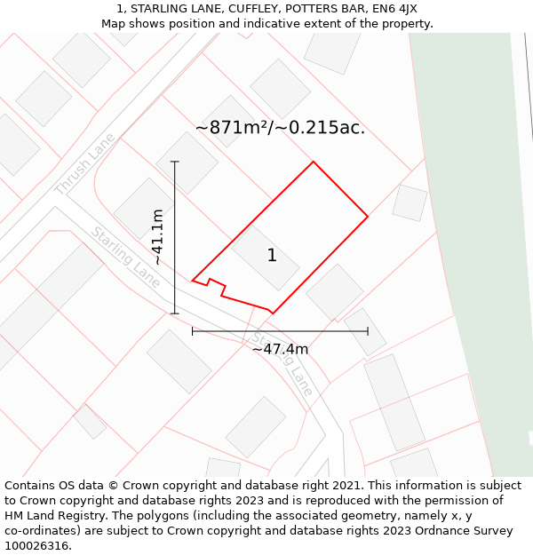 1, STARLING LANE, CUFFLEY, POTTERS BAR, EN6 4JX: Plot and title map