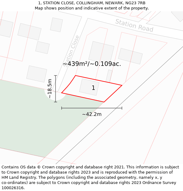 1, STATION CLOSE, COLLINGHAM, NEWARK, NG23 7RB: Plot and title map