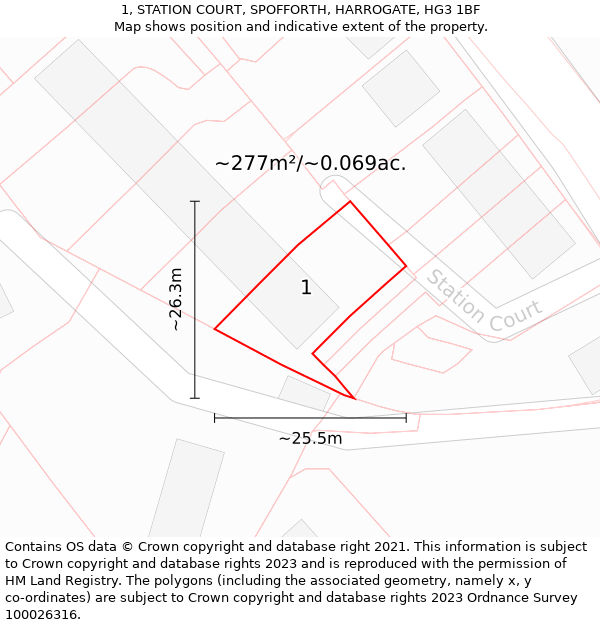 1, STATION COURT, SPOFFORTH, HARROGATE, HG3 1BF: Plot and title map