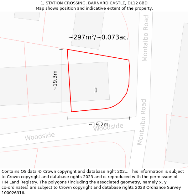 1, STATION CROSSING, BARNARD CASTLE, DL12 8BD: Plot and title map