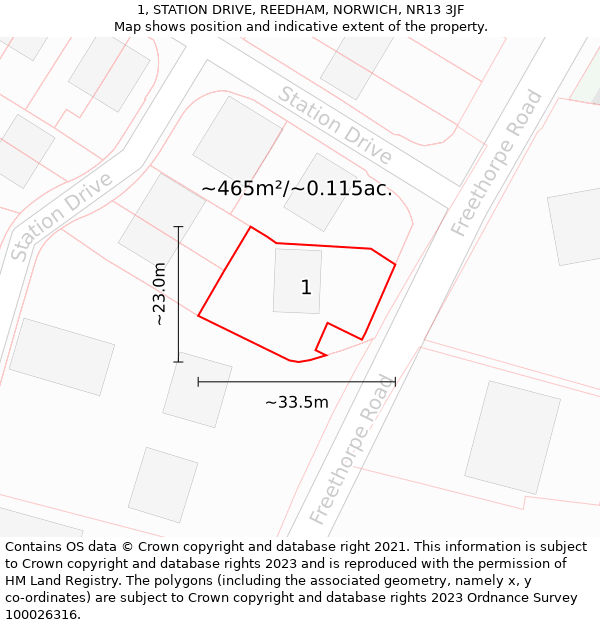 1, STATION DRIVE, REEDHAM, NORWICH, NR13 3JF: Plot and title map