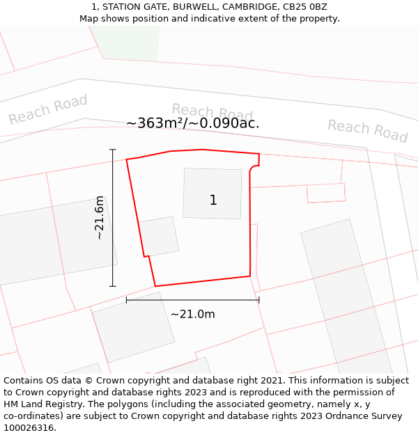 1, STATION GATE, BURWELL, CAMBRIDGE, CB25 0BZ: Plot and title map