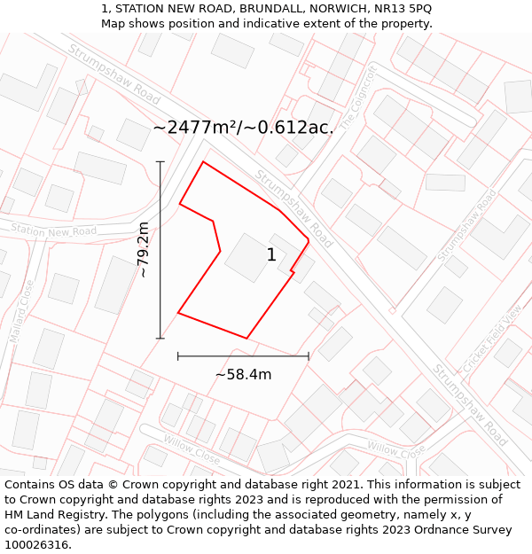 1, STATION NEW ROAD, BRUNDALL, NORWICH, NR13 5PQ: Plot and title map