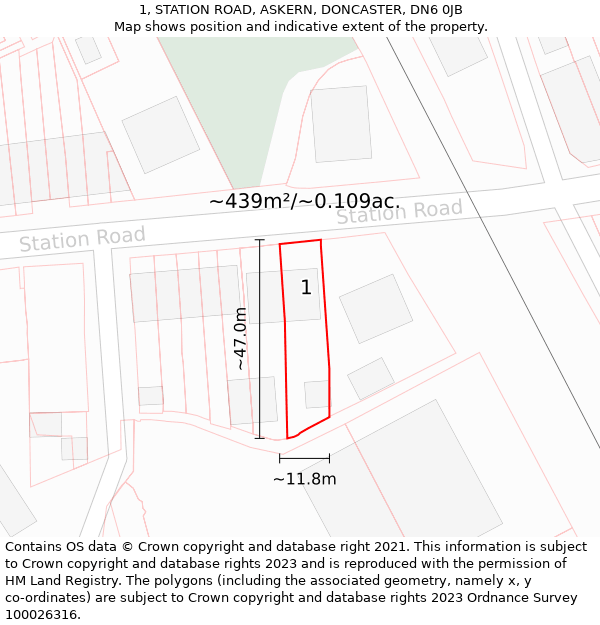 1, STATION ROAD, ASKERN, DONCASTER, DN6 0JB: Plot and title map