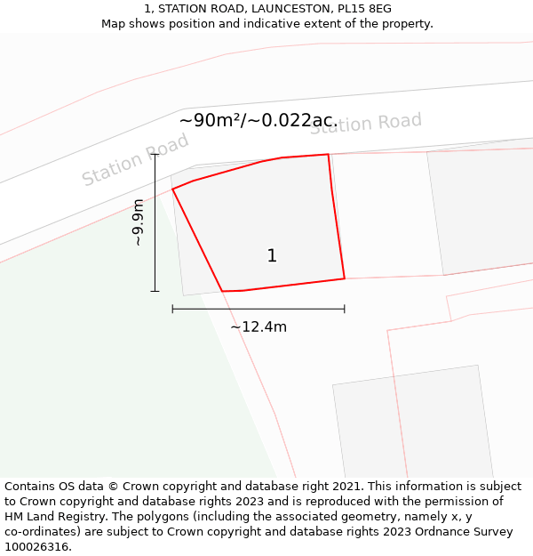 1, STATION ROAD, LAUNCESTON, PL15 8EG: Plot and title map