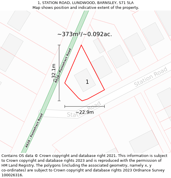 1, STATION ROAD, LUNDWOOD, BARNSLEY, S71 5LA: Plot and title map