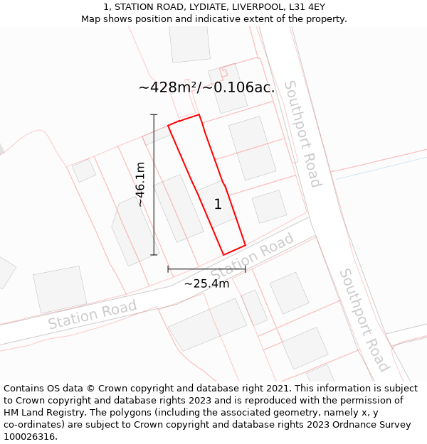 1, STATION ROAD, LYDIATE, LIVERPOOL, L31 4EY: Plot and title map
