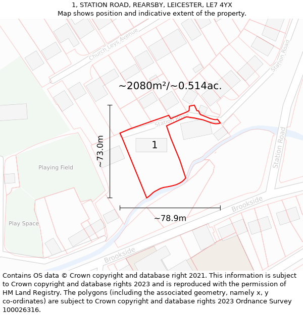 1, STATION ROAD, REARSBY, LEICESTER, LE7 4YX: Plot and title map