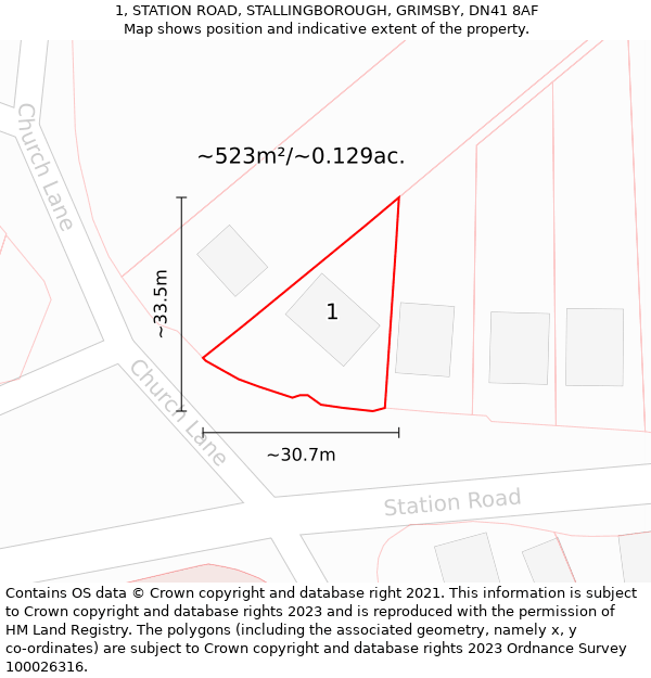 1, STATION ROAD, STALLINGBOROUGH, GRIMSBY, DN41 8AF: Plot and title map