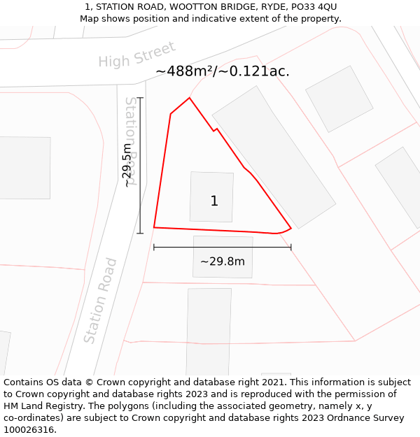 1, STATION ROAD, WOOTTON BRIDGE, RYDE, PO33 4QU: Plot and title map