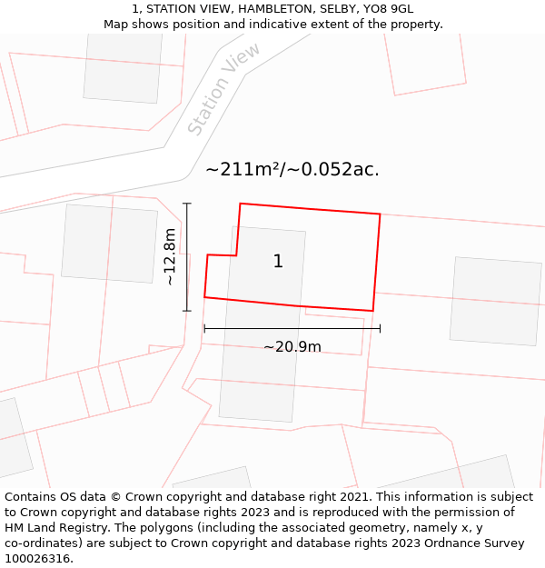 1, STATION VIEW, HAMBLETON, SELBY, YO8 9GL: Plot and title map