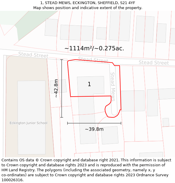 1, STEAD MEWS, ECKINGTON, SHEFFIELD, S21 4YF: Plot and title map