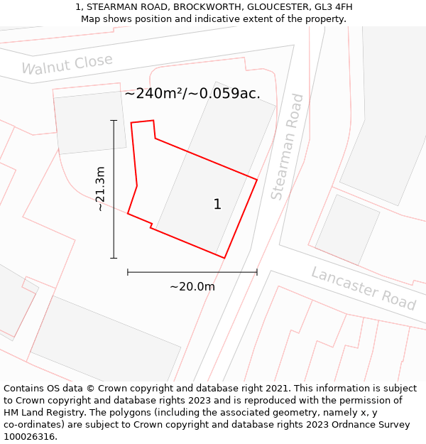 1, STEARMAN ROAD, BROCKWORTH, GLOUCESTER, GL3 4FH: Plot and title map