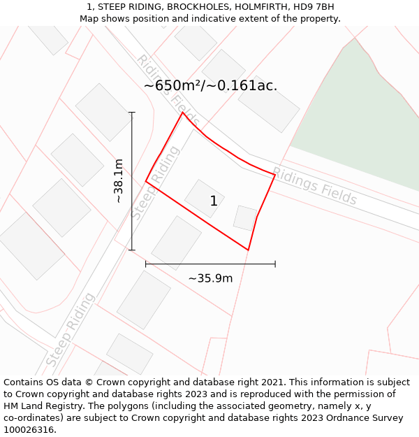 1, STEEP RIDING, BROCKHOLES, HOLMFIRTH, HD9 7BH: Plot and title map