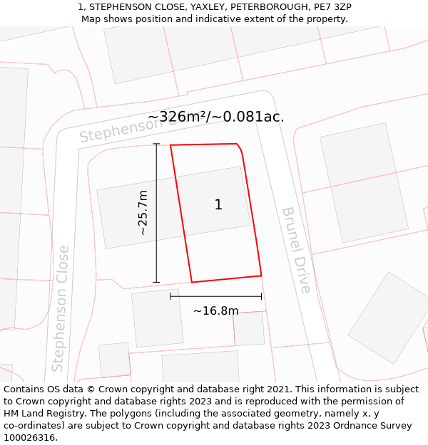 1, STEPHENSON CLOSE, YAXLEY, PETERBOROUGH, PE7 3ZP: Plot and title map