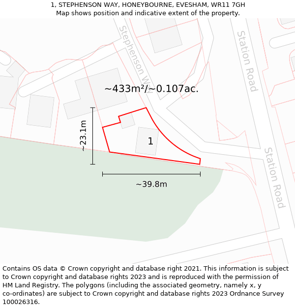 1, STEPHENSON WAY, HONEYBOURNE, EVESHAM, WR11 7GH: Plot and title map