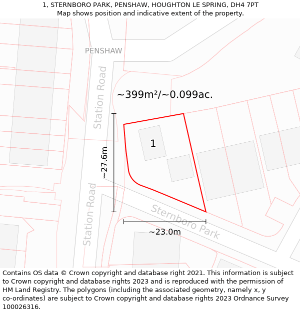 1, STERNBORO PARK, PENSHAW, HOUGHTON LE SPRING, DH4 7PT: Plot and title map