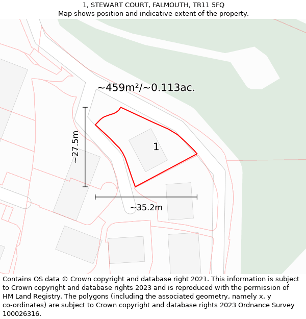 1, STEWART COURT, FALMOUTH, TR11 5FQ: Plot and title map