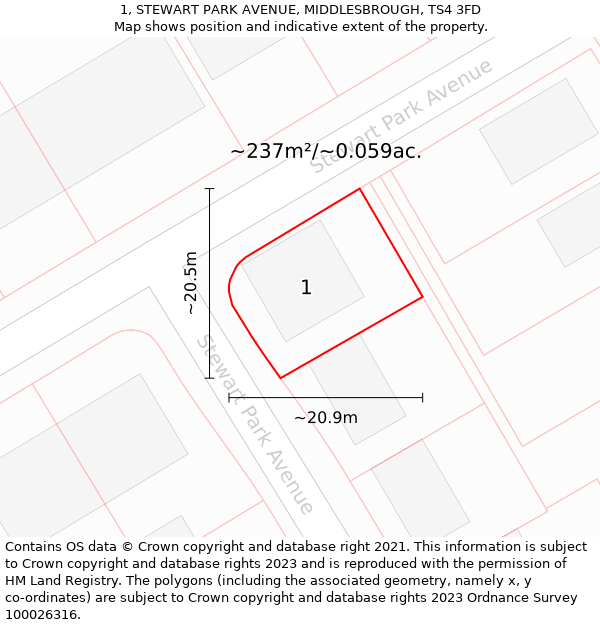 1, STEWART PARK AVENUE, MIDDLESBROUGH, TS4 3FD: Plot and title map