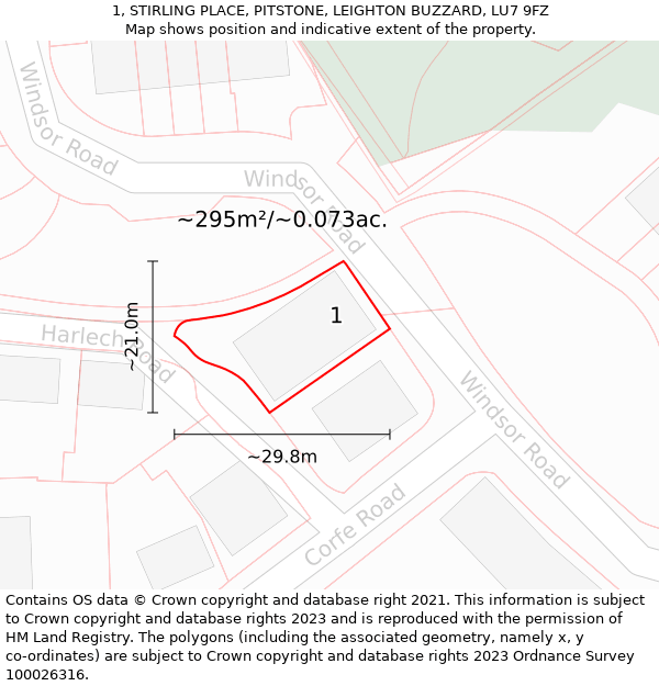 1, STIRLING PLACE, PITSTONE, LEIGHTON BUZZARD, LU7 9FZ: Plot and title map