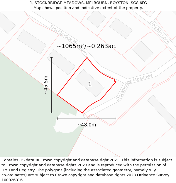 1, STOCKBRIDGE MEADOWS, MELBOURN, ROYSTON, SG8 6FG: Plot and title map