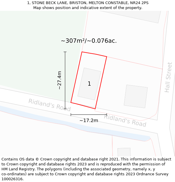 1, STONE BECK LANE, BRISTON, MELTON CONSTABLE, NR24 2PS: Plot and title map