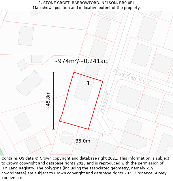 1, STONE CROFT, BARROWFORD, NELSON, BB9 6BL: Plot and title map
