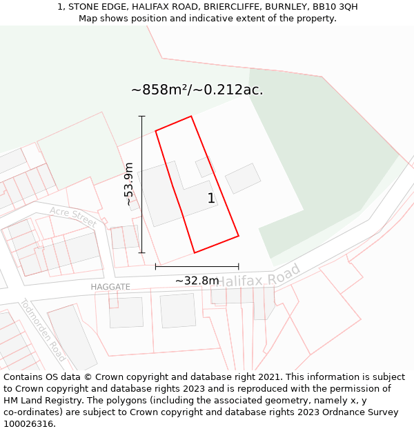 1, STONE EDGE, HALIFAX ROAD, BRIERCLIFFE, BURNLEY, BB10 3QH: Plot and title map