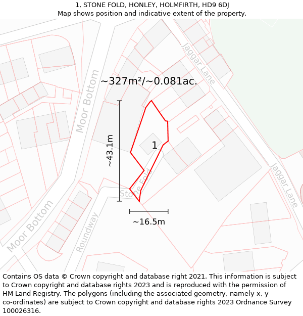 1, STONE FOLD, HONLEY, HOLMFIRTH, HD9 6DJ: Plot and title map