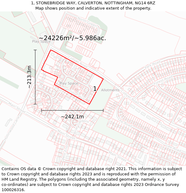 1, STONEBRIDGE WAY, CALVERTON, NOTTINGHAM, NG14 6RZ: Plot and title map