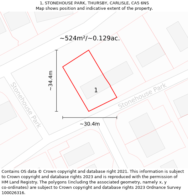 1, STONEHOUSE PARK, THURSBY, CARLISLE, CA5 6NS: Plot and title map