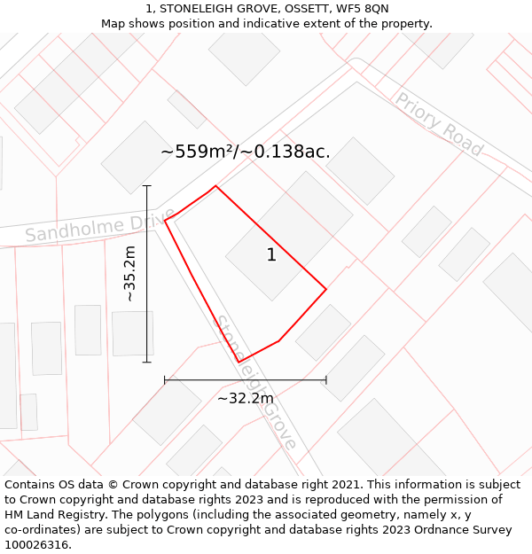 1, STONELEIGH GROVE, OSSETT, WF5 8QN: Plot and title map