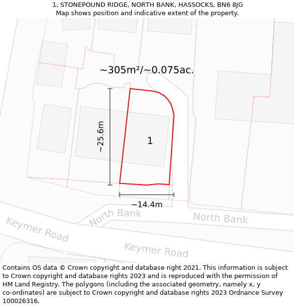 1, STONEPOUND RIDGE, NORTH BANK, HASSOCKS, BN6 8JG: Plot and title map