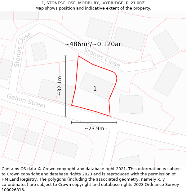 1, STONESCLOSE, MODBURY, IVYBRIDGE, PL21 0RZ: Plot and title map