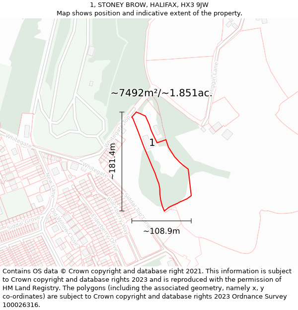 1, STONEY BROW, HALIFAX, HX3 9JW: Plot and title map