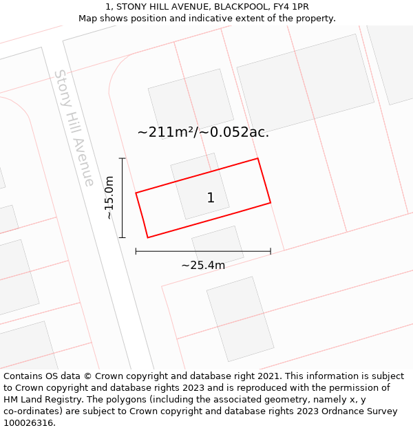 1, STONY HILL AVENUE, BLACKPOOL, FY4 1PR: Plot and title map