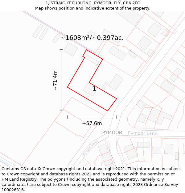 1, STRAIGHT FURLONG, PYMOOR, ELY, CB6 2EG: Plot and title map