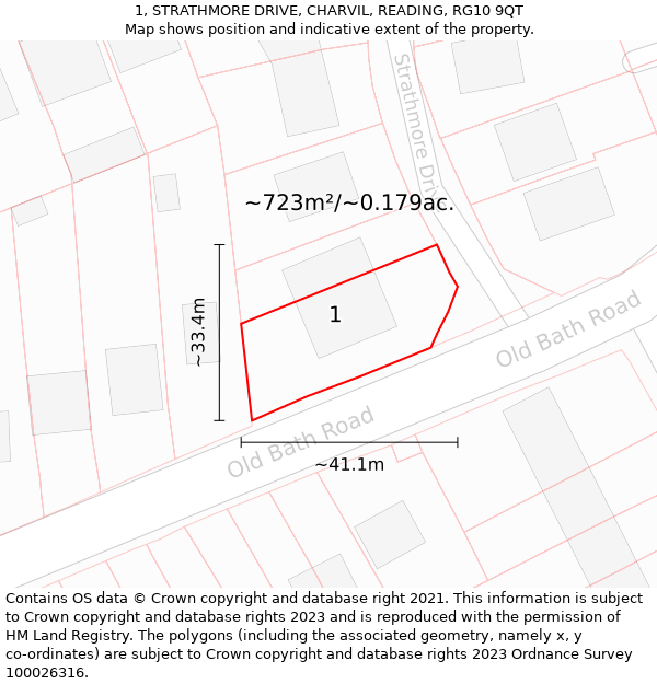 1, STRATHMORE DRIVE, CHARVIL, READING, RG10 9QT: Plot and title map