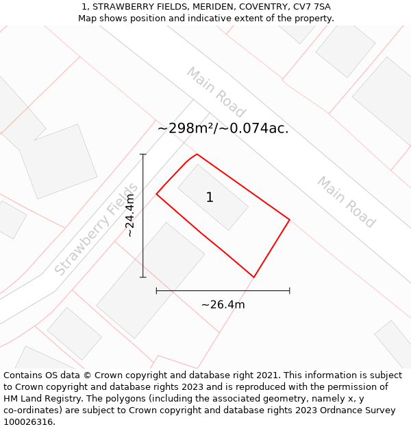 1, STRAWBERRY FIELDS, MERIDEN, COVENTRY, CV7 7SA: Plot and title map