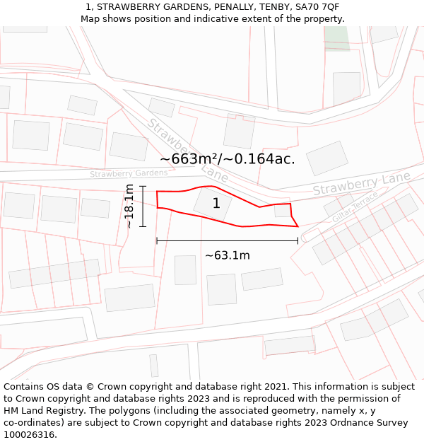 1, STRAWBERRY GARDENS, PENALLY, TENBY, SA70 7QF: Plot and title map