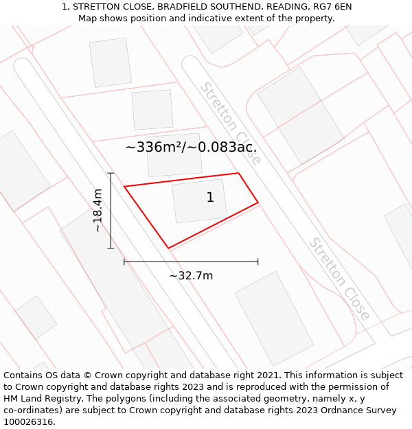 1, STRETTON CLOSE, BRADFIELD SOUTHEND, READING, RG7 6EN: Plot and title map