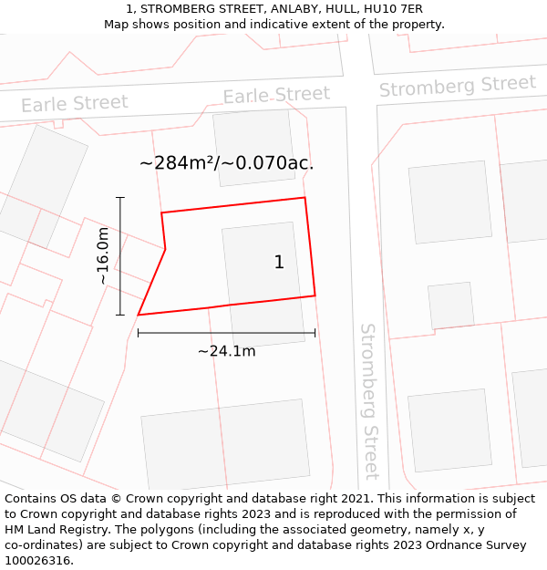 1, STROMBERG STREET, ANLABY, HULL, HU10 7ER: Plot and title map