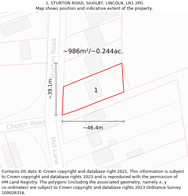 1, STURTON ROAD, SAXILBY, LINCOLN, LN1 2PG: Plot and title map
