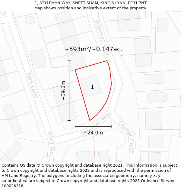 1, STYLEMAN WAY, SNETTISHAM, KING'S LYNN, PE31 7NT: Plot and title map