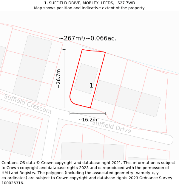 1, SUFFIELD DRIVE, MORLEY, LEEDS, LS27 7WD: Plot and title map