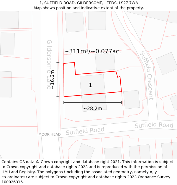 1, SUFFIELD ROAD, GILDERSOME, LEEDS, LS27 7WA: Plot and title map