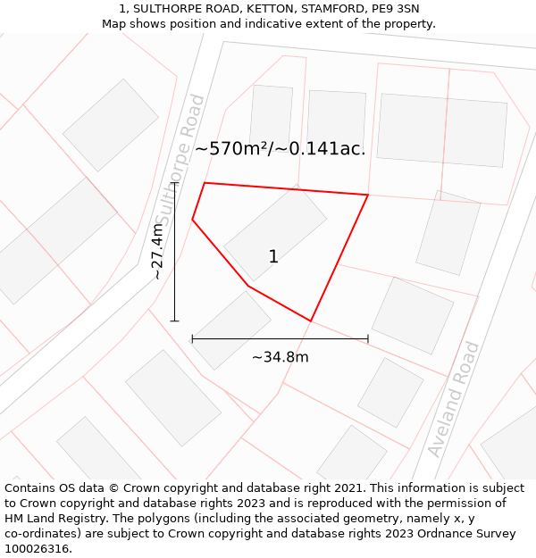 1, SULTHORPE ROAD, KETTON, STAMFORD, PE9 3SN: Plot and title map